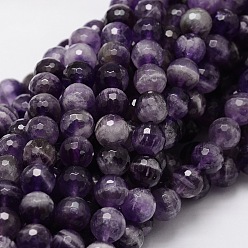 Amethyst Faceted Round Natural Chevron Amethyst Bead Strands, 6mm, Hole: 1mm, about 68pcs/strand, 15.3 inch