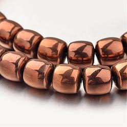 Copper Plated Electroplate Non-magnetic Synthetic Hematite Bead Strands, Drum, Copper Plated, 7x8mm, Hole: 1mm, about 50pcs/strand, 15.7 inch