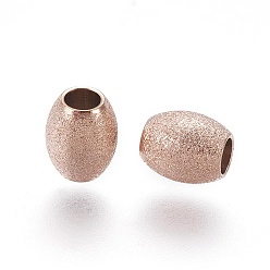 Rose Gold Ion Plating(IP) 304 Stainless Steel Textured Beads, Oval, Rose Gold, 6x5mm, Hole: 2.3mm