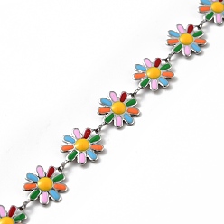 Colorful 304 Stainless Steel Flower Link Chains, with Enamel, Soldered, with Spool, Colorful, 10x1~2mm