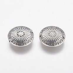 Antique Silver Tibetan Style Alloy Flat Round Carved Wheel Beads, Cadmium Free & Lead Free, Antique Silver, 17.5x5mm, Hole: 1.5mm, about 220pcs/1000g