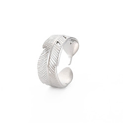 Stainless Steel Color 304 Stainless Steel Leaf Wrap Open Cuff Ring for Women, Stainless Steel Color, US Size 9 1/4(19.1mm)