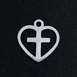 Stainless Steel Color 201 Stainless Steel Hollow Charms, Crosslet Heart Charms, Heart with Cross, Stainless Steel Color, 12x12x1mm, Hole: 1.5mm
