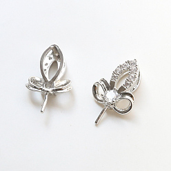 Platinum Brass Pave Clear Cubic Zirconia Leaf Head Pins, for Baroque Pearl Making, Platinum, 16x11mm