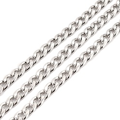 Stainless Steel Color 304 Stainless Steel Cuban Link Chains, Unwelded, with Spool, Stainless Steel Color, 6x4.5x1.5mm, about 32.81 Feet(10m)/Roll