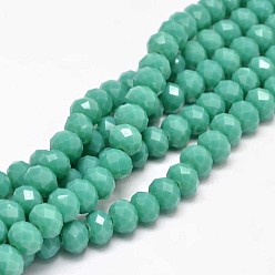 Vert De Mer Clair Chapelets de perles en verre, facettes rondelle, vert de mer clair, 8x6mm, Trou: 1mm, Environ 70 pcs/chapelet, 15.5 pouce
