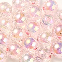 Pink UV Plating Transparent Rainbow Iridescent Acrylic Beads, Bubble Beads, Round, Pink, 15~15.5x15.5~16mm, Hole: 2.6~2.7mm