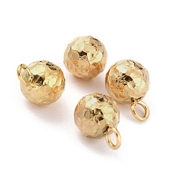 Golden Ion Plating(IP) 304 Stainless Steel Charms, Round, Textured, Golden, 9x6mm, Hole: 1.8mm