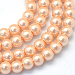 Saumon Clair Cuisson peint perles de verre nacrées brins de perles rondes, saumon clair, 10~11mm, Trou: 1.5mm, Environ 85 pcs/chapelet, 31.4 pouce1.5mm