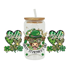Clover Saint Patrick's Day Theme PET Clear Film Green Shamrock Rub on Transfer Stickers for Glass Cups, Waterproof Cup Wrap Transfer Decals for Cup Crafts, Clover, 110x230mm