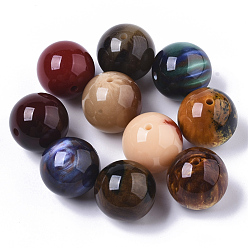 Couleur Mélangete Perles en résine, pierre d'imitation, ronde, couleur mixte, 20mm, Trou: 2mm