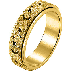 Golden Stainless Steel Moon and Star Rotatable Finger Ring, Spinner Fidget Band Anxiety Stress Relief Ring for Women, Golden, US Size 12(21.4mm)