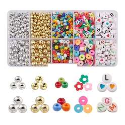 Colorful DIY Beads Bracelet Making Kit, Including Polymer Clay & Glass Seed & Acrylic & ABS Plastic Beads, Elastic Thread, Colorful, Beads: 4~6x4~6x1~1.5mm, Hole: 2mm, 310pcs/box