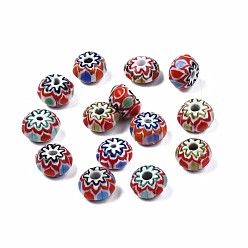 Mixed Color Handmade Millefiori Lampwork Beads, Rondelle, Mixed Color, 8x4~5.5mm, Hole: 1.6mm
