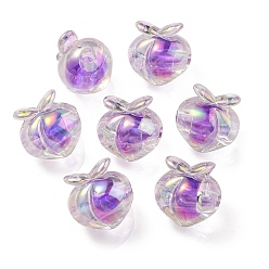 Pourpre Moyen Placage uv perles acryliques irisées arc-en-ciel, perle bicolore en perle, pêche, support violet, 18x17.5x16mm, Trou: 3.5mm