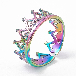 Rainbow Color Chapado de iones (ip) 304 anillos de puño abierto de corona de acero inoxidable para mujer, color del arco iris, diámetro interior: 17 mm