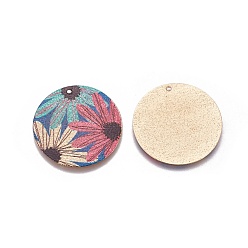 Colorful Printed Iron Pendants, Flat Round, Light Gold, Colorful, 30x0.5mm, Hole: 1.2mm