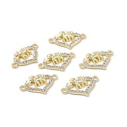 Light Gold Dijes de conector de diamantes de imitación de cristal de aleación, enlaces de corazón con elefante, sin plomo y cadmio, la luz de oro, 14x22x2 mm, agujero: 1.6 mm