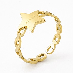 Настоящее золото 14K Ионное покрытие (ip) 304 Кольцо-звездочка из нержавеющей стали для женщин, овальные кольца с открытыми кольцами, реальный 14 k позолоченный, 3~9.5 мм, внутренний диаметр: американский размер 7 1/4 (17.6 мм)
