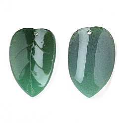 Verde Colgantes de plástico, hoja, verde, 23x13~15x3~4 mm, agujero: 1 mm