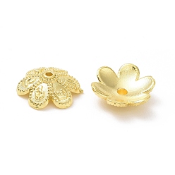 Golden Rack Plating Alloy Bead Caps, Long-Lasting Plated, Lead Free & Cadmium Free, 6-Petal, Flower, Golden, 9x3mm, Hole: 0.8mm