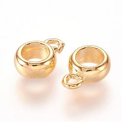 Golden Brass Tube Bails, Loop Bails, Bail Beads For European Chains, Rondelle, Golden, 11.5x8x4mm, Hole: 2mm, Inner Diameter: 5mm