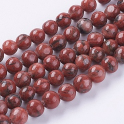 Dark Red Natural Sesame Jasper/Kiwi Jasper Beads Strands, Round, Dark Red, 6mm