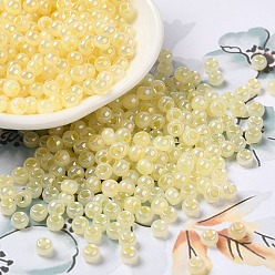 Champagne Yellow Glass Seed Beads, Ceylon, Round Hole, Round, Champagne Yellow, 4x3mm, Hole: 1.2mm, 7650pcs/pound