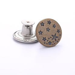 Estrella Alfileres de botón de aleación para jeans, botones náuticos, accesorios de la ropa, rondo, estrella, 17 mm