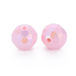 Pink Perles acryliques opaques, facette, teint, couleur ab , ronde, rose, 12x11.5mm, Trou: 1.8mm, environ560 pcs / 500 g