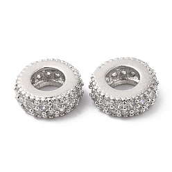 Plaqué Platine Véritable Micro cuivres ouvrent zircone cubique perles européennes, Perles avec un grand trou   , anneau, Platine plaqué, 10x3.5mm, Trou: 4.7mm