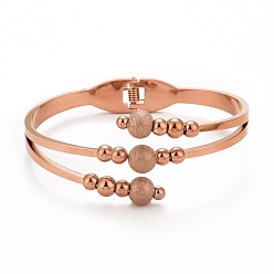 Rose Gold 201 Stainless Steel Ball Beaded Open Bangle, Ion Plating(IP) 304 Stainless Steel Jewelry for Women, Rose Gold, Inner Diameter: 1-3/4x2-3/8 inch(4.5x5.9cm)