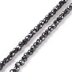 Original Color Electroplate Non-magnetic Synthetic Hematite Beads Strands, Grade A, Faceted, Round, Original Color, 2mm, Hole: 1mm, about 185pcs/strand, 15.7 inch(40cm)