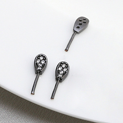 Bronze Épingles à tête d'oreille de lapin en laiton micro pavé de zircone cubique transparente, pour la fabrication de perles baroques, gris anthracite, 13x4mm