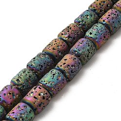 Rainbow Plated Electroplated Natural Lava Rock Beads Strands, Column, Rainbow Plated, 8x6.5mm, Hole: 1mm, about 50~51pcs/strand, 15.35~15.55 inch(39~39.5cm)