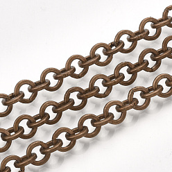 Red Copper Iron Rolo Chains, Belcher Chain, with Spool, Soldered, Red Copper, 6x1mm, about 82.02 Feet(25m)/roll