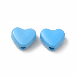 Deep Sky Blue Heart Spray Painted Alloy Beads, Cadmium Free & Nickel Free & Lead Free, Deep Sky Blue, 5x6x3mm, Hole: 1.2mm