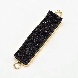 Black Plated Rectangle Electroplated Natural Druzy Crystal Agate Links connectors, with Golden Plated Brass Findings, Black Plated, 40~45x10~13x5~9mm, Hole: 2mm