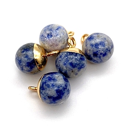 Jaspe Avec Point Bleu Breloques rondes en jaspe bleu naturel avec accessoires en métal plaqué or, 15x10mm