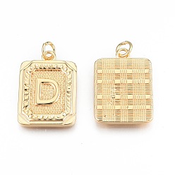 Letter D Brass Pendants, with Jump Rings, Cadmium Free & Nickel Free & Lead Free, Rectangle with Letter, Real 18K Gold Plated, Letter.D, 22.5x16x2mm, Jump Ring: 5x1mm, 3mm inner diameter