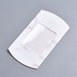 Blanc Boîtes d'oreiller en papier, boîte d'emballage de bonbons cadeau, avec fenêtre transparente, motif de texture de marbre, blanc, 12.5x8x2.2 cm