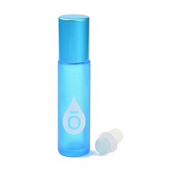 Deep Sky Blue Glass Color Essential Oil Empty Perfume Bottles, with PP Plastic Caps and Roller Ball, Column, Frosted, Deep Sky Blue, 2x8.5cm, Capacity: 10ml(0.34fl. oz)