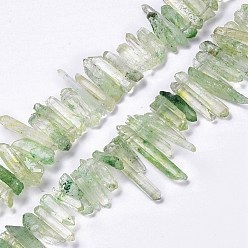 Dark Sea Green Natural Crackle Quartz Crystal Dyed Beads Strands, Chip, Dark Sea Green, 13~38x3~7x4~7mm, Hole: 1mm, about 67~70pcs/strand, 14.76~15.16''(37.5~38.5cm)