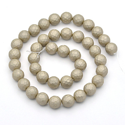 Tan Frosted Round Shell Pearl Bead Strands, Faceted, Tan, 6mm, Hole: 1mm