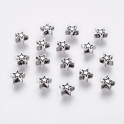 Antique Silver Tibetan Style Alloy Beads, Cadmium Free & Lead Free, Star, Antique Silver, 6x6x3mm, Hole: 1mm