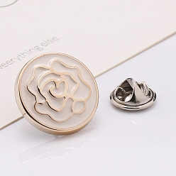 Snow Plastic Brooch, Alloy Pin, with Enamel, for Garment Accessories, Round with Flower, Snow, 18mm