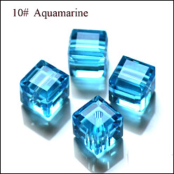 Deep Sky Blue Imitation Austrian Crystal Beads, Grade AAA, Faceted, Cube, Deep Sky Blue, 8x8x8mm(size within the error range of 0.5~1mm), Hole: 0.9~1.6mm