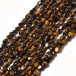 Tiger Eye Natural Tiger Eye Beads Strands, Nuggets, 7~14x4~8x4~7mm, Hole: 1mm, about 44~50pcs/strand, 38.5~39.5cm