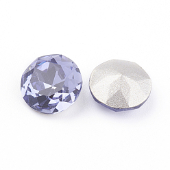 Tanzanite Pointed Back & Back Plated K9 Glass Rhinestone Cabochons, Grade A, Faceted, Flat Round, Tanzanite, 8x4.5mm