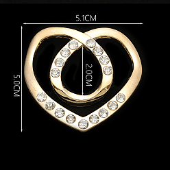 Golden Alloy Buckles, with Crystal Rhinestone, for Strap Belt, Heart, Golden, 50x51mm, Hole: 20mm